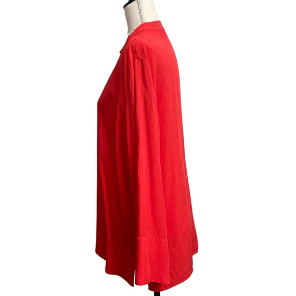 ZARA Red Viscose Lyocell Popover Blouse Long Sleeve Mandarin Collar Size Medium - Picture 5 of 12